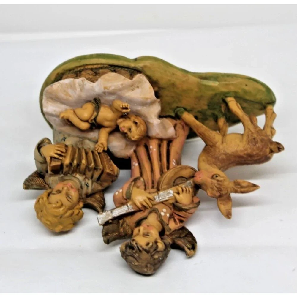 VINTAGE FONTANINI CHERUB ANGEL MUSICIANS, BABY JESUS & DONKEY ITALY